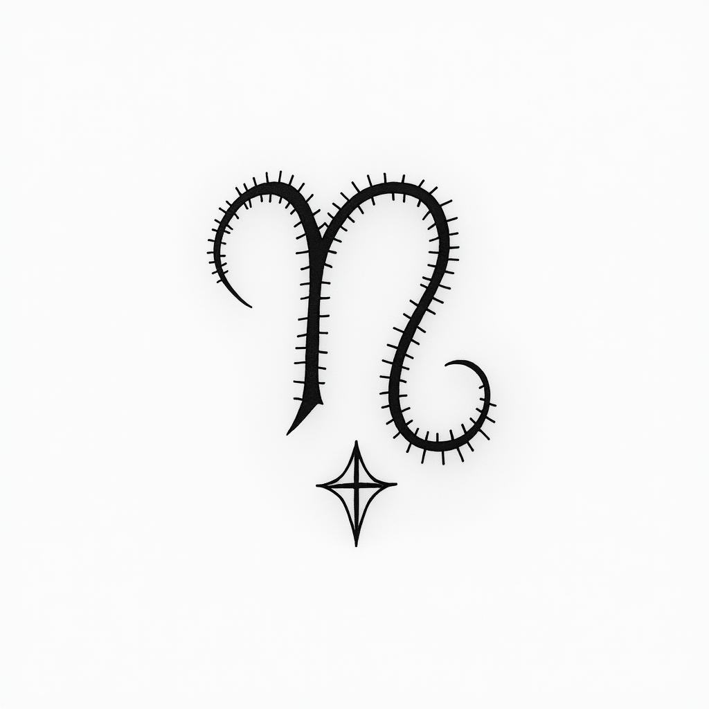 Zodiac sign Capricornin minimalist style tattoo, featuring simple shapes and fine lines, with minimal shading and details, tiny triangles, creating a sense of balance and harmony - Variation 3
