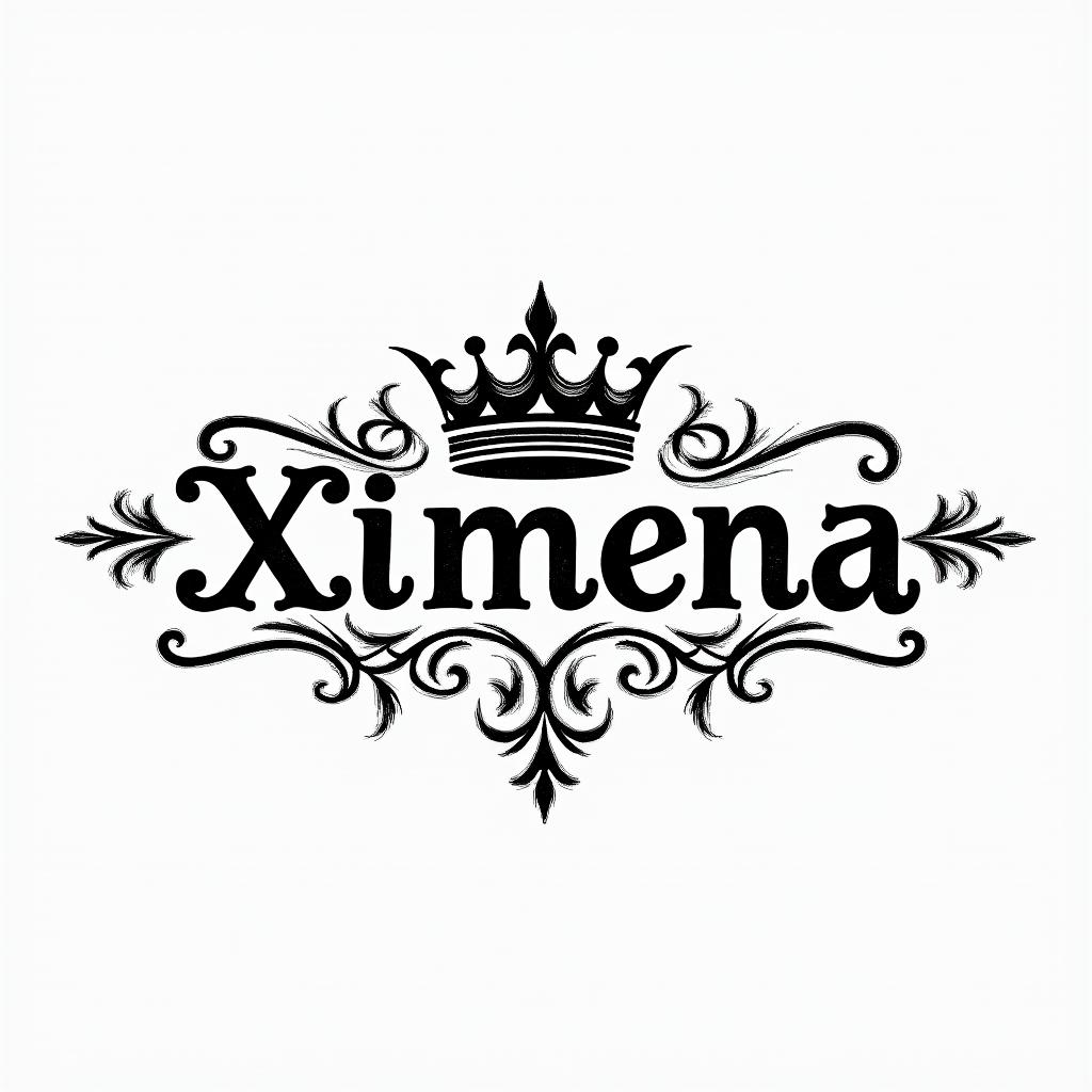 Name Ximena with royal font and queen crown over ithigly detailed tattoo - Variation 4