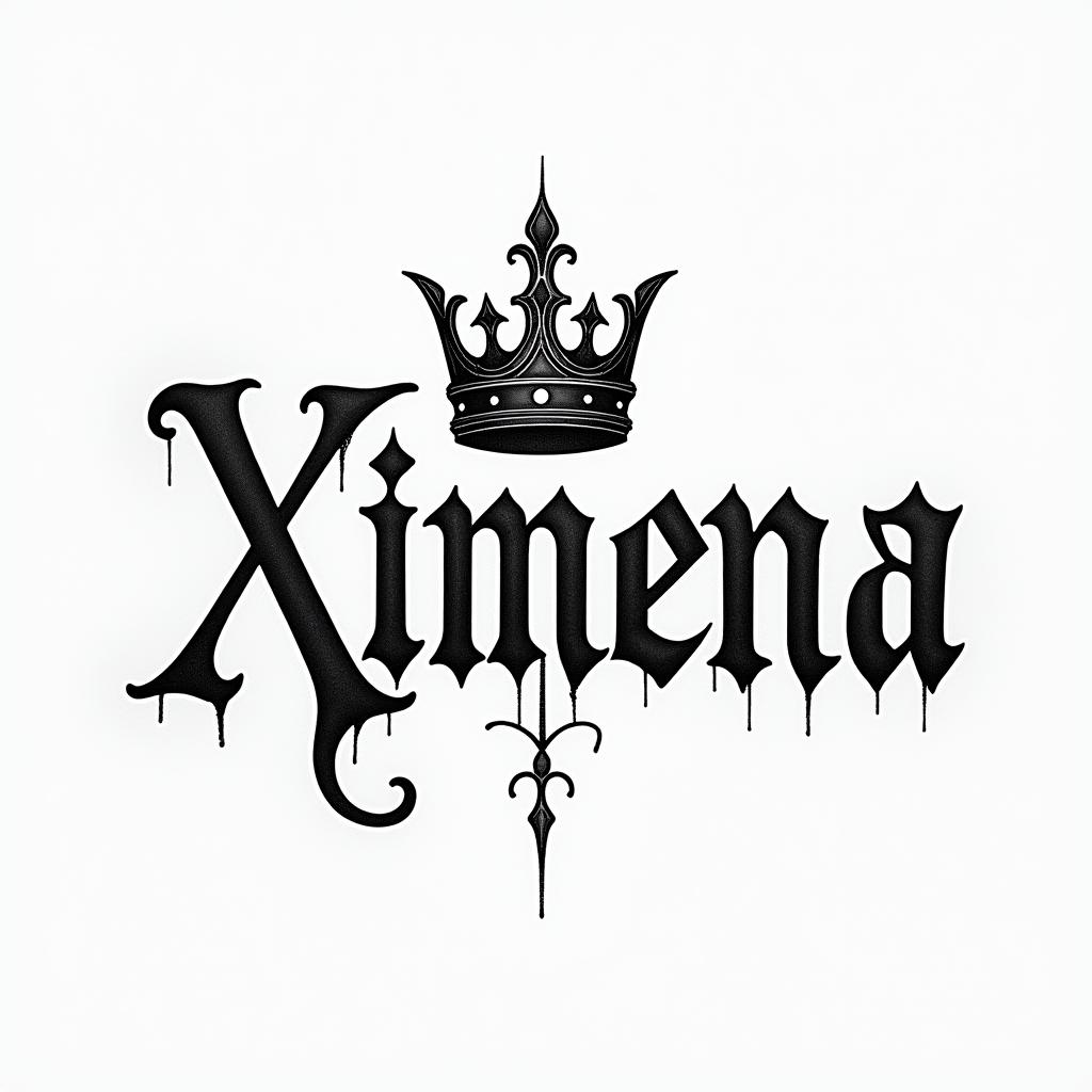 Name Ximena with royal font and queen crown over ithigly detailed tattoo