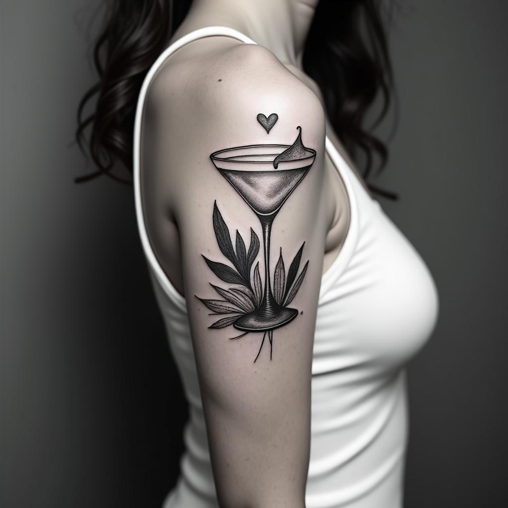 Margaritasin Modest style tattoo, featuring soft, delicate line work with simple and meaningful symbols, gentle waves, a heart, evoking a sense of serenity and grace, - Variation 3