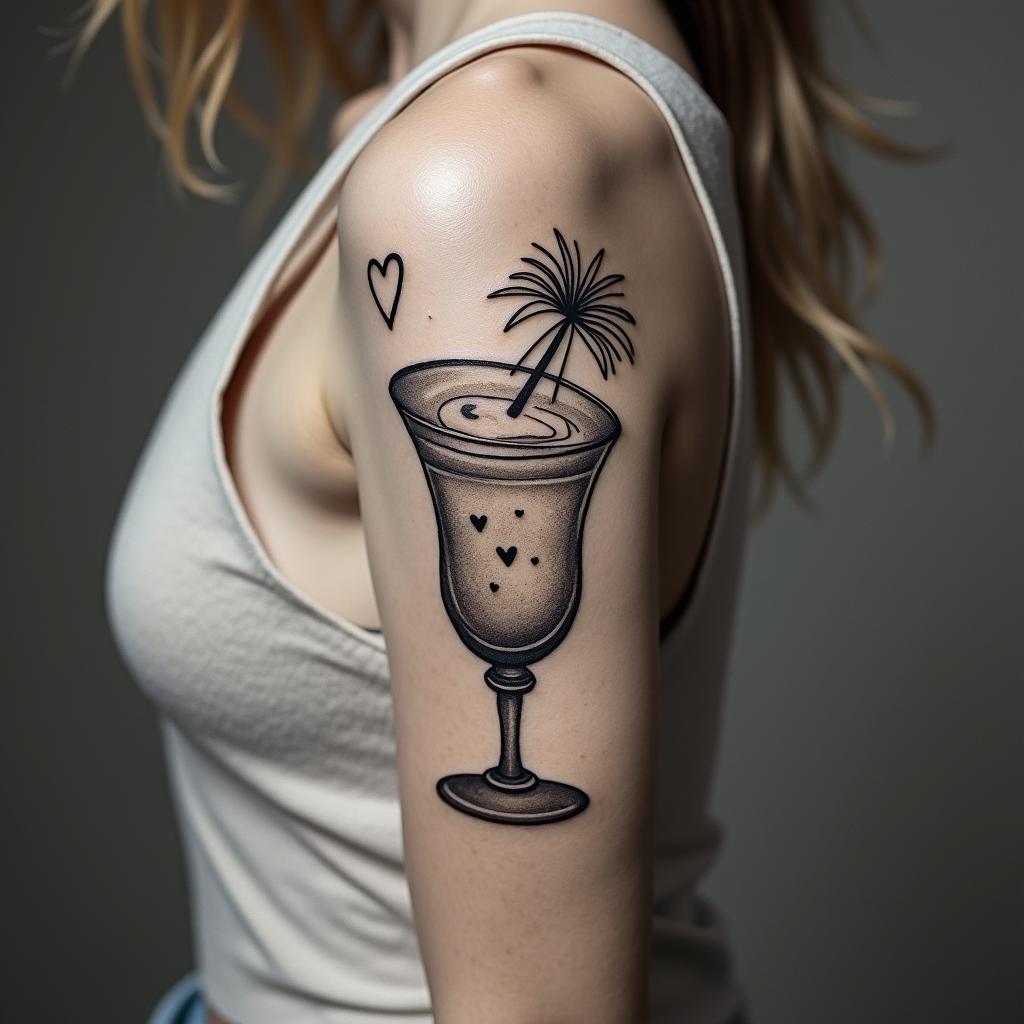 Margaritasin Modest style tattoo, featuring soft, delicate line work with simple and meaningful symbols, gentle waves, a heart, evoking a sense of serenity and grace, - Variation 2