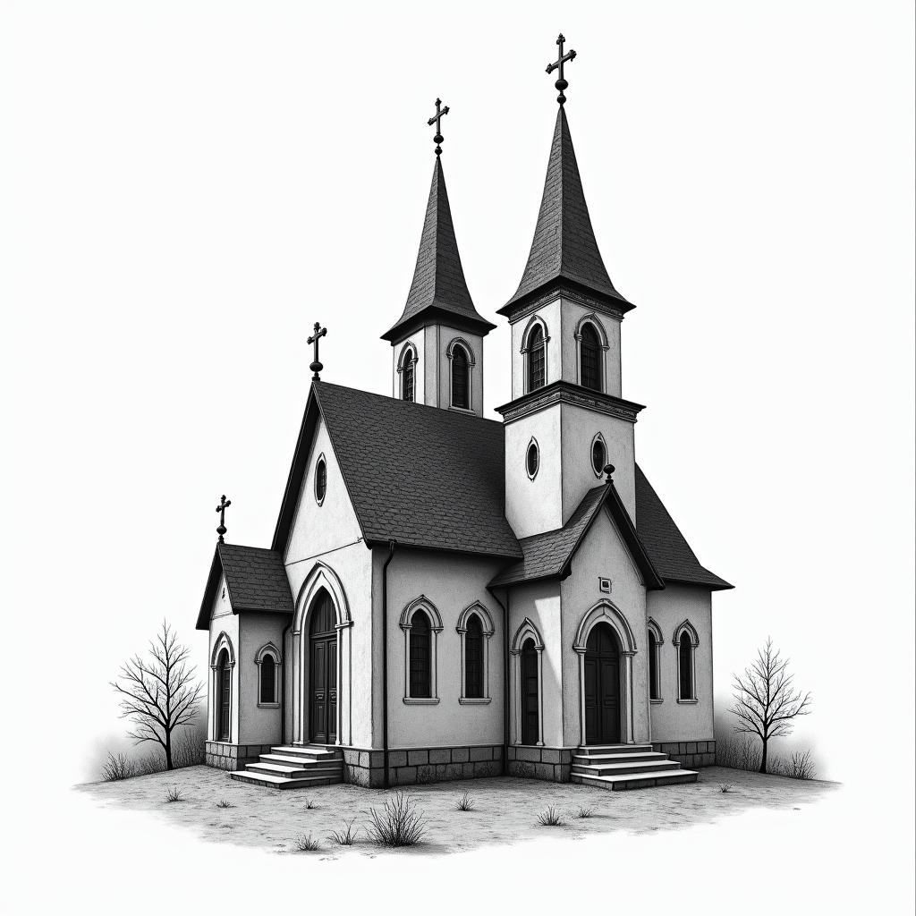 Orthodoxe Kirche mit Vier Türmen in swhigly detailed tattoo - Variation 3