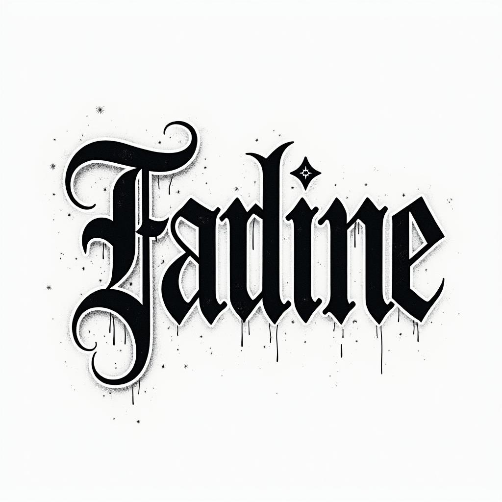 Janine September Berlin 1978text-based tattoo, gothic font ultra-realistic, perfectly placed, high-quality font design, photo-realistic shading, 8k, high quality, finely detailed typography