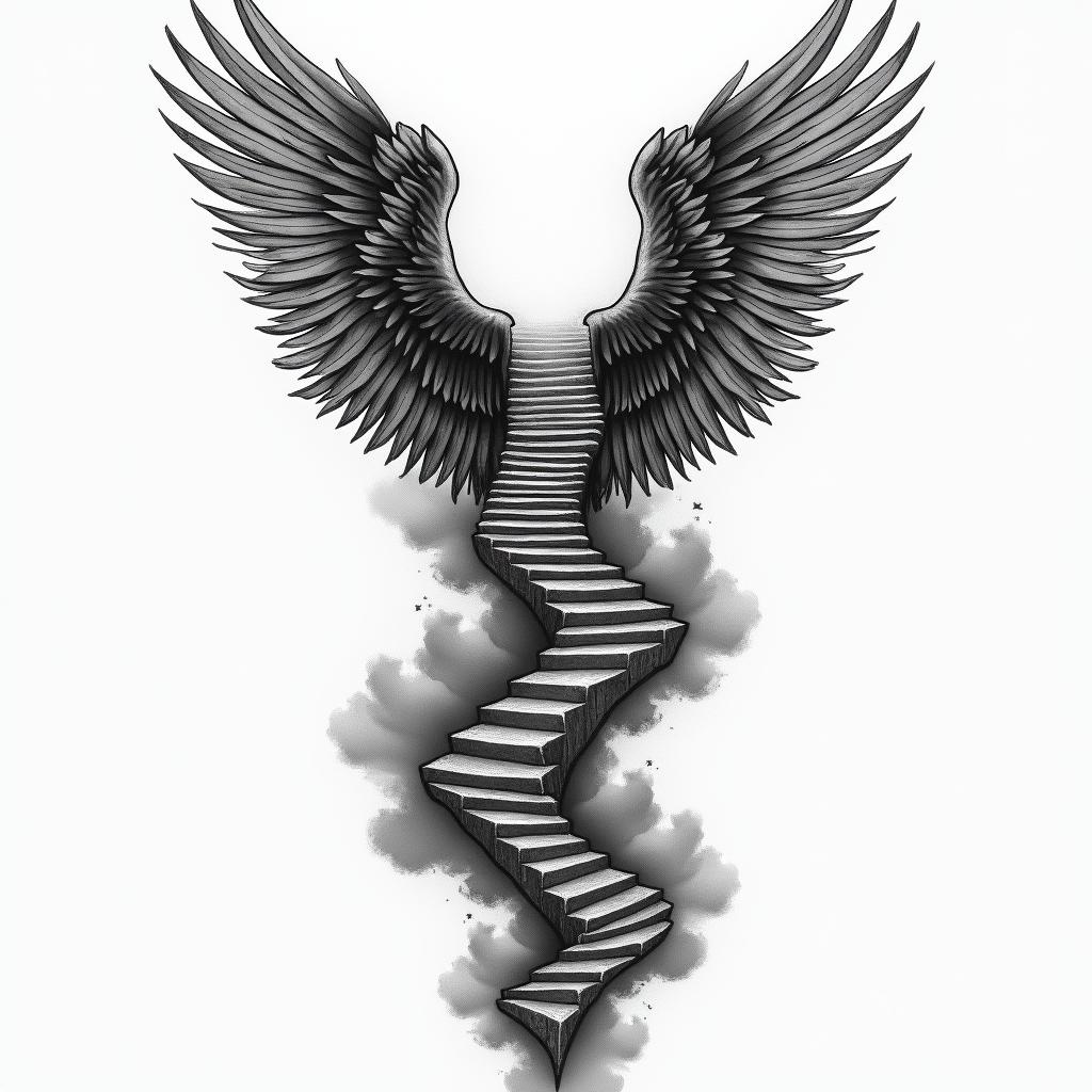 Half sleeve tattoo with Football number three wings and a stair staircase to heavenhigly detailed tattoo - Variation 4