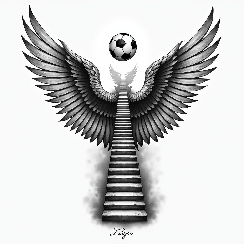 Half sleeve tattoo with Football number three wings and a stair staircase to heavenhigly detailed tattoo - Variation 2