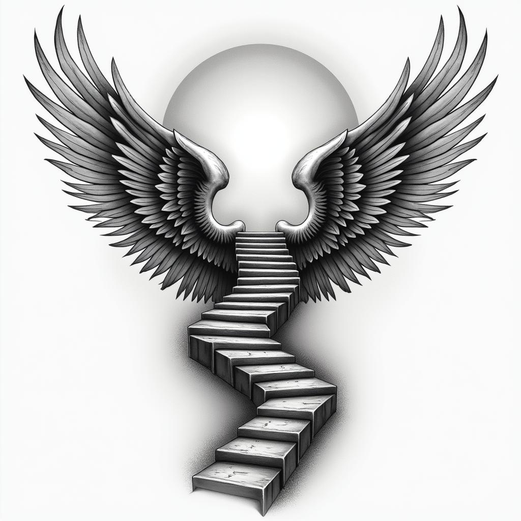 Half sleeve tattoo with Football number three wings and a stair staircase to heavenhigly detailed tattoo - Variation 3