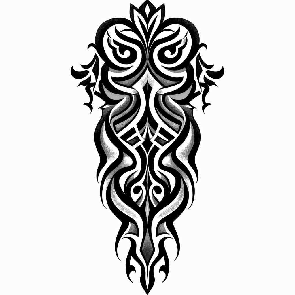 Half sleevein tribal tattoo style, featuring bold and black geometric shapes, curved lines, intertwine and flow seamlessly, creating a powerful and symbolic design, polynesian and maori styles - Variation 4
