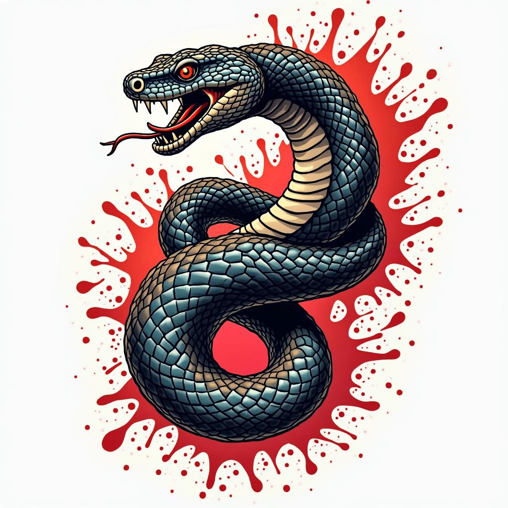 Snakein pop art style tattoo, featuring bold and vibrant colors, exaggerated outlines, iconic imagery, inspired by comic books and speech bubbles, comic book characters, retro pop culture - Variation 5