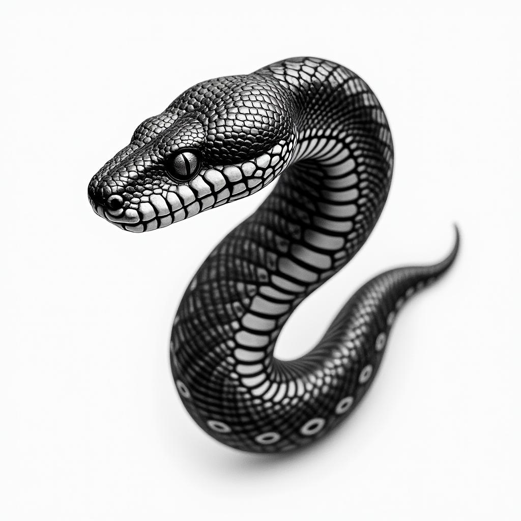 Ball pythonin realism tattoo style, featuring a highly detailed, lifelike, capturing every detail, photorealistic, ultra realistic, intricate shading, smooth and sharp,  