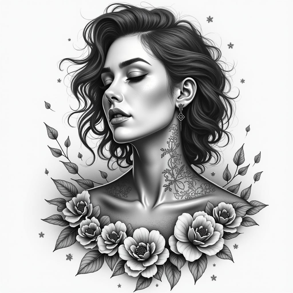 Female putting pieces together with painhigly detailed tattoo