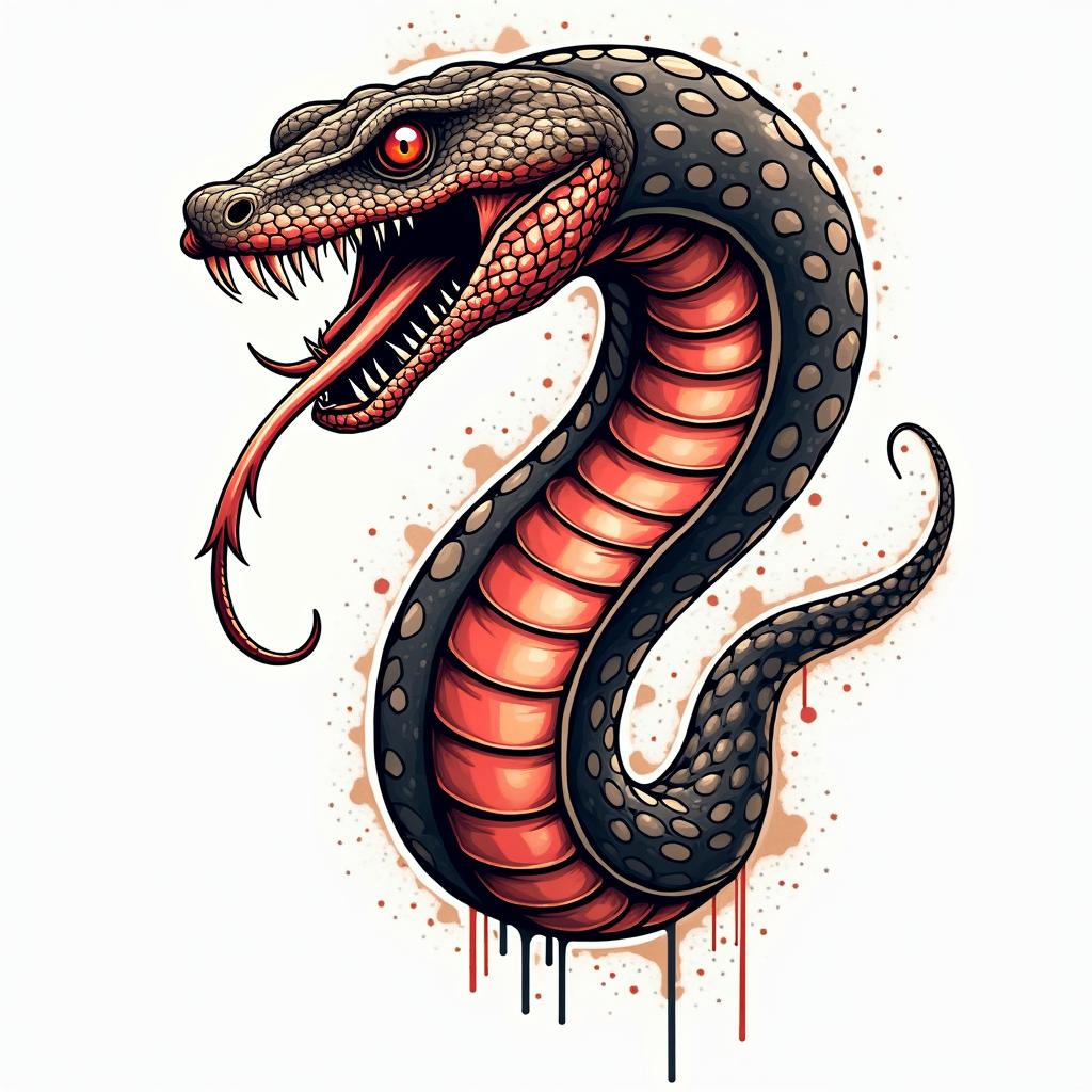 Snakein pop art style tattoo, featuring bold and vibrant colors, exaggerated outlines, iconic imagery, inspired by comic books and speech bubbles, comic book characters, retro pop culture - Variation 3