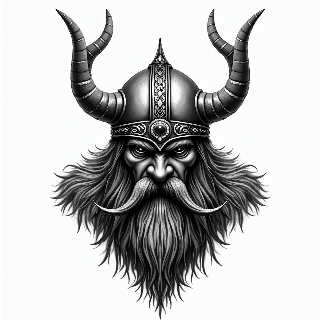 Fierce Viking with intricate helmet designhigly detailed tattoo - Variation 26