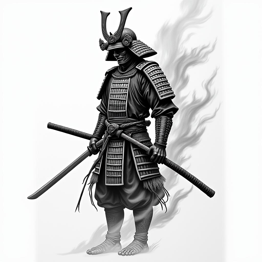 Samurai with a katanain japanese style tattoo, detailed tattoo, traditional japanese culture tattoo, mythology, 8k - Variation 9