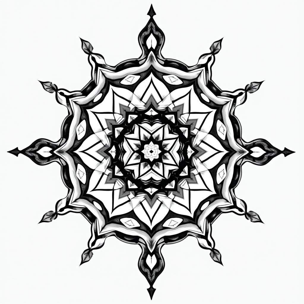 Aquarius in geometric style tattoo, blending hexagons, mandala-inspired patterns, symmetrical and fractal design, clean lines, sharp angles - Variation 3