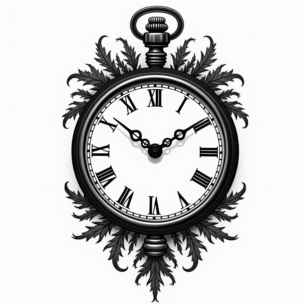 Clock oliviain authentic tattoo style, incorporating traditional modifications, bold black outlines, solid color fills, featuring classic authentic elements - Variation 4