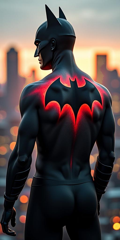 Batman silhouette against a Gotham skylinein new school tattoo, pop culture, modern, detailed tattoo, illustrative - Variation 4