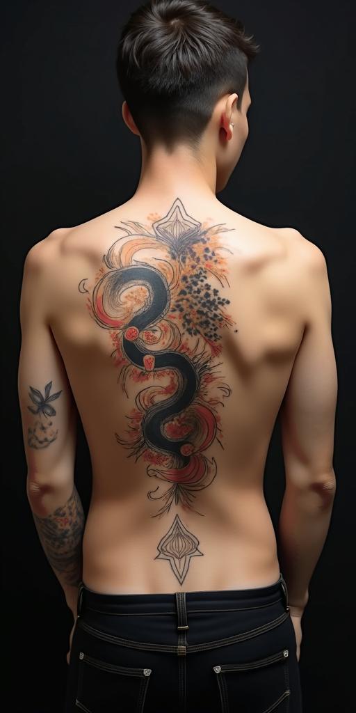 Simple triangle with a line throughin japanese style tattoo, detailed tattoo, traditional japanese culture tattoo, mythology, 8k