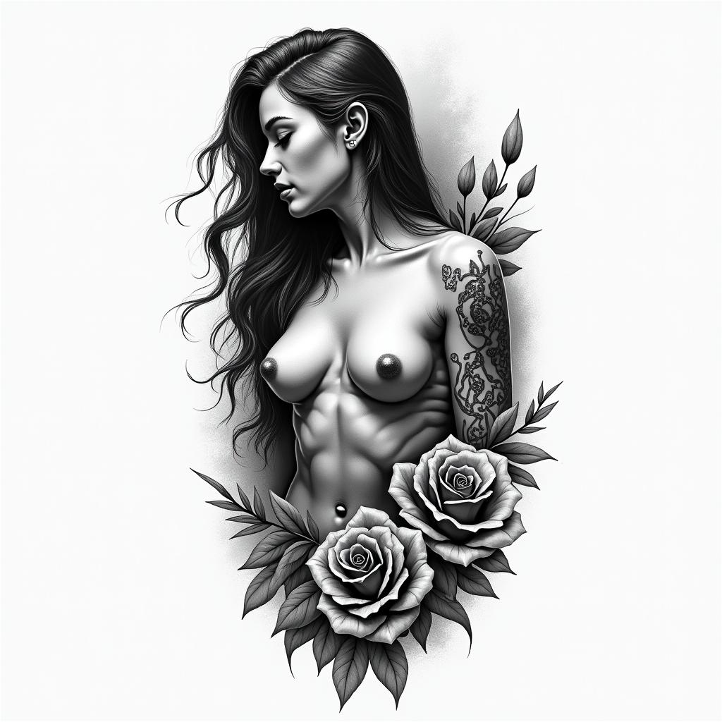 Strong woman tattoohigly detailed tattoo - Variation 2