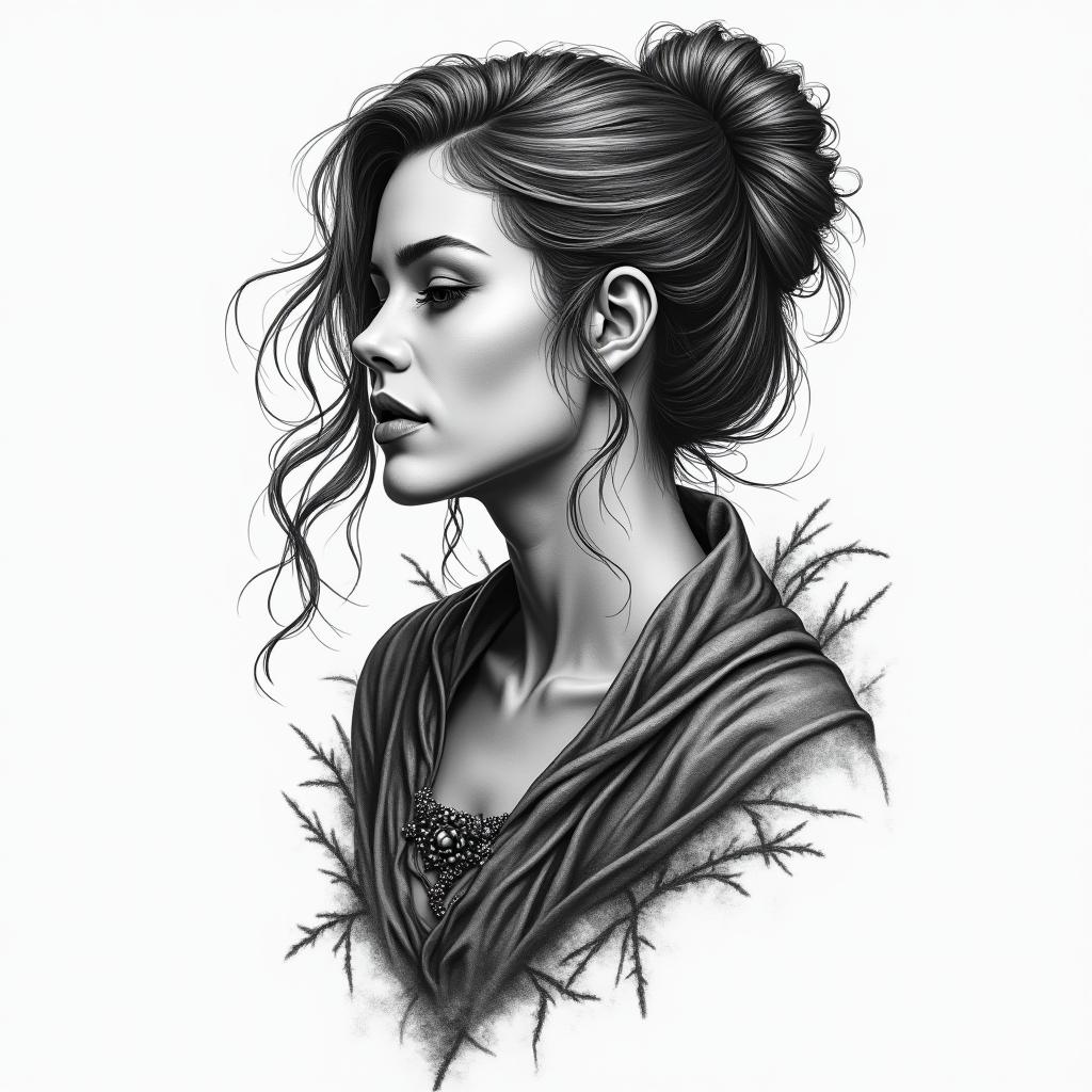 Strong woman tattoohigly detailed tattoo - Variation 4
