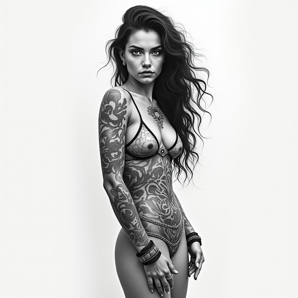 Strong woman tattoohigly detailed tattoo