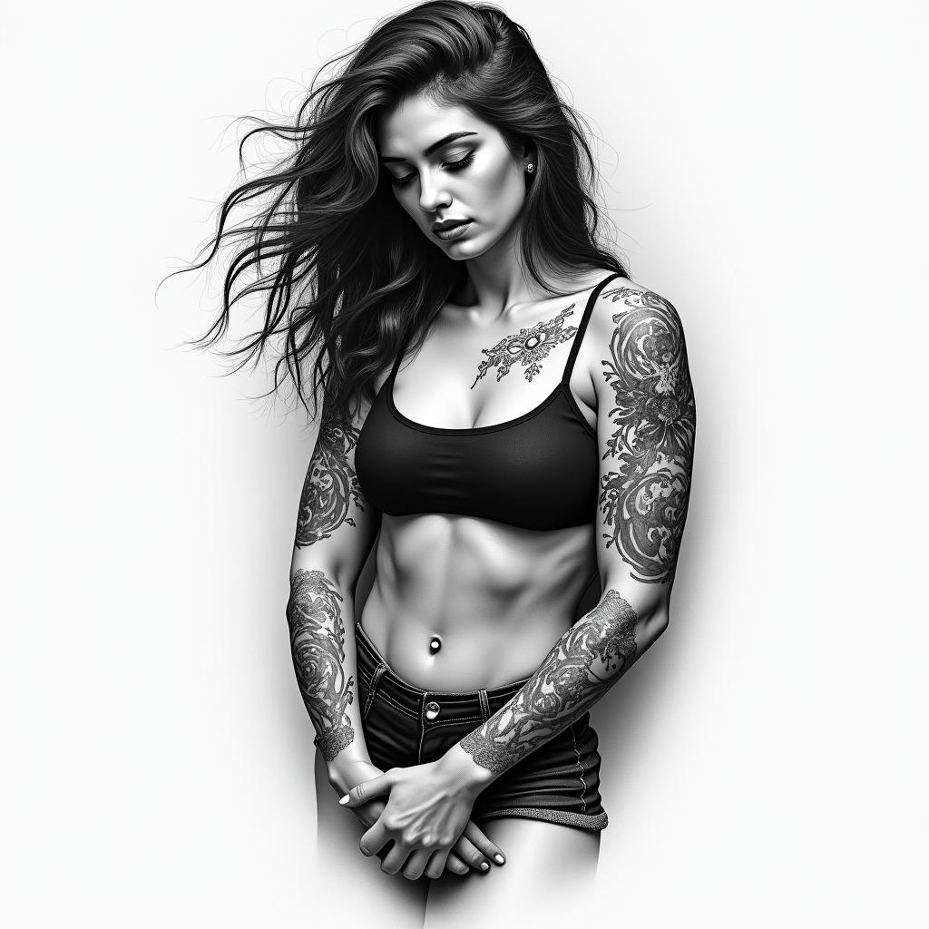 Strong woman tattoohigly detailed tattoo - Variation 3