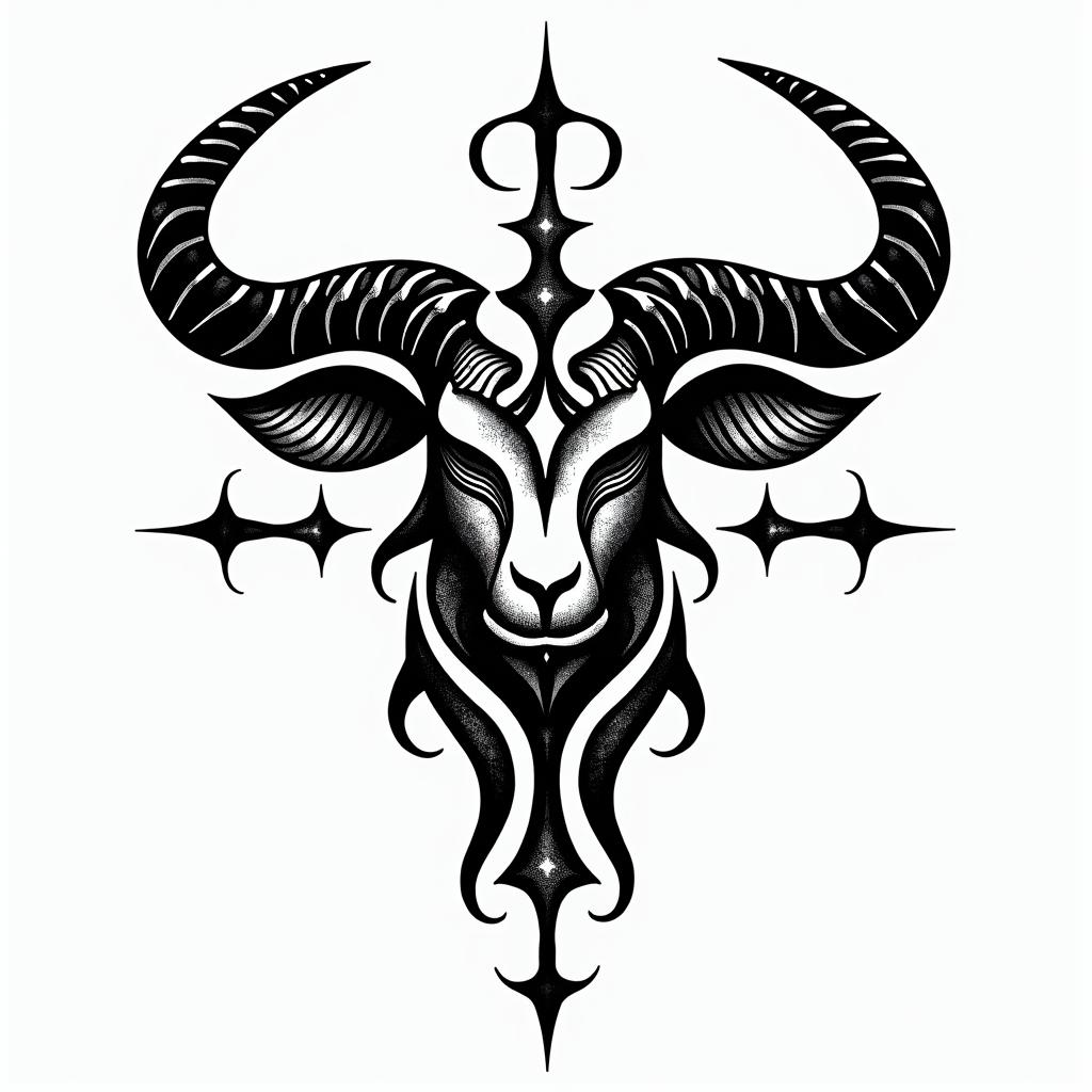 Taurusin tribal tattoo style, featuring bold and black geometric shapes, curved lines, intertwine and flow seamlessly, creating a powerful and symbolic design, polynesian and maori styles - Variation 4