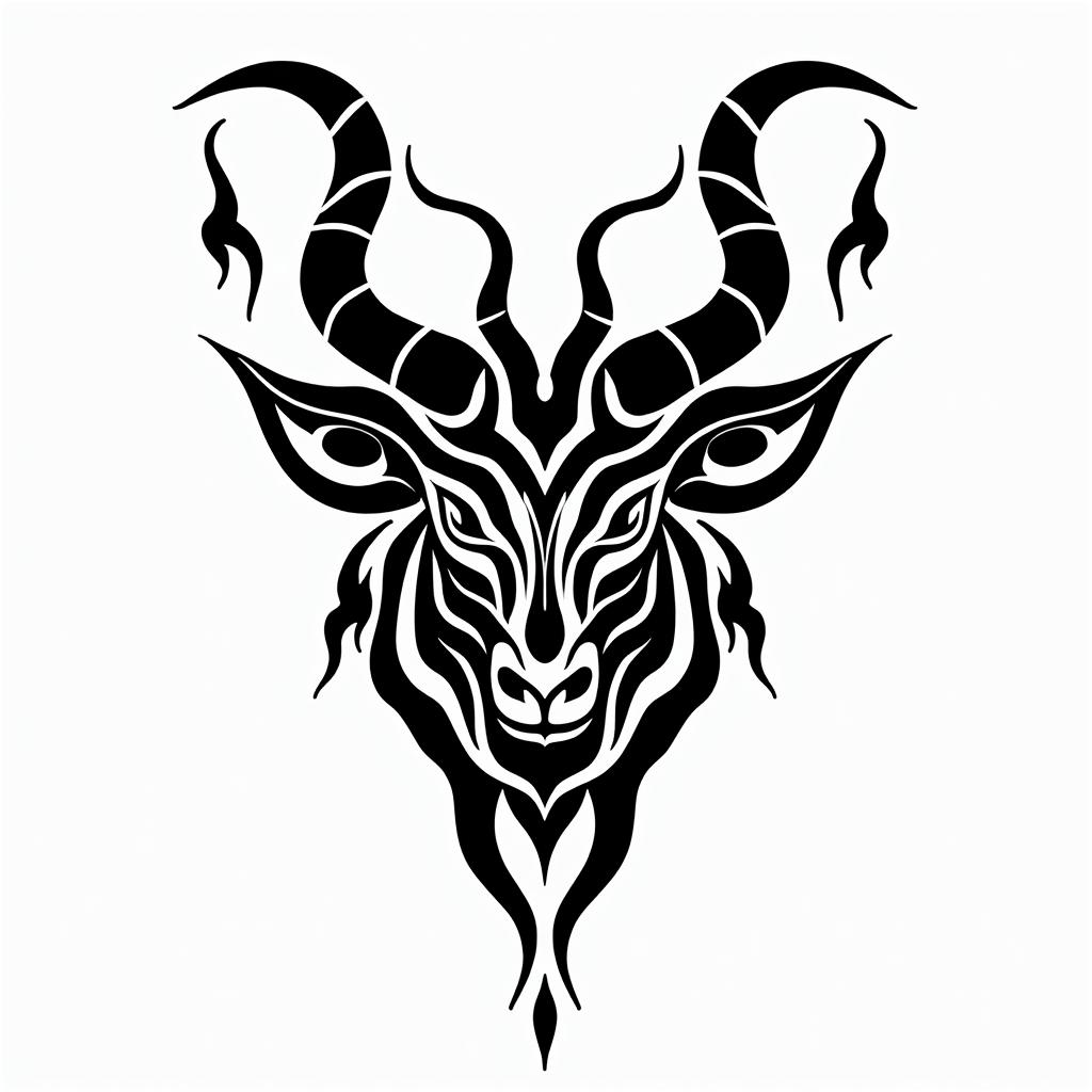 Taurusin tribal tattoo style, featuring bold and black geometric shapes, curved lines, intertwine and flow seamlessly, creating a powerful and symbolic design, polynesian and maori styles - Variation 2