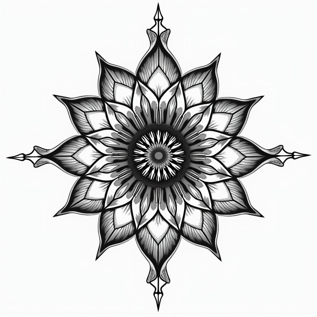 Flower of life geometry long in geometric style tattoo, blending hexagons, mandala-inspired patterns, symmetrical and fractal design, clean lines, sharp angles - Variation 4