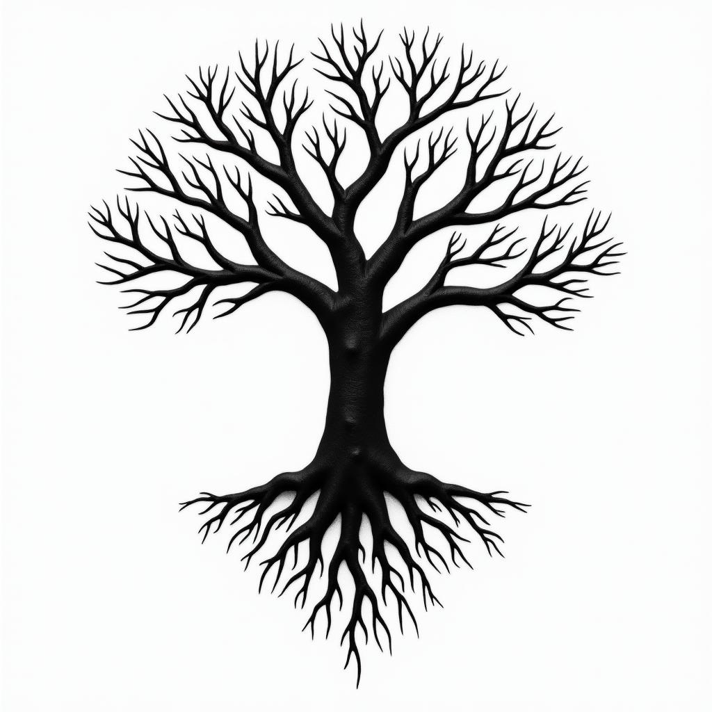 Eery Tree with 4 main roots and 6 brancheshigly detailed tattoo - Variation 4