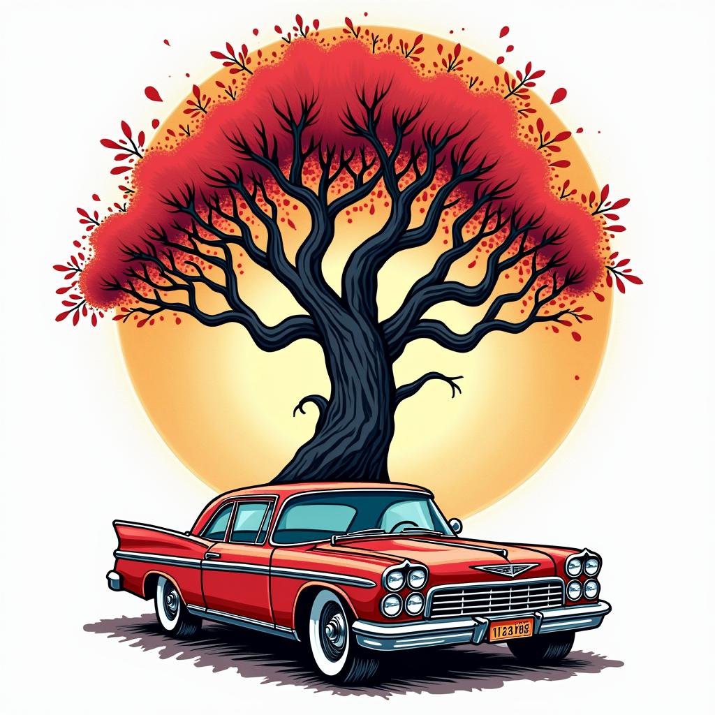 Son born december capricorn cars music treein pop art style tattoo, featuring bold and vibrant colors, exaggerated outlines, iconic imagery, inspired by comic books and speech bubbles, comic book characters, retro pop culture