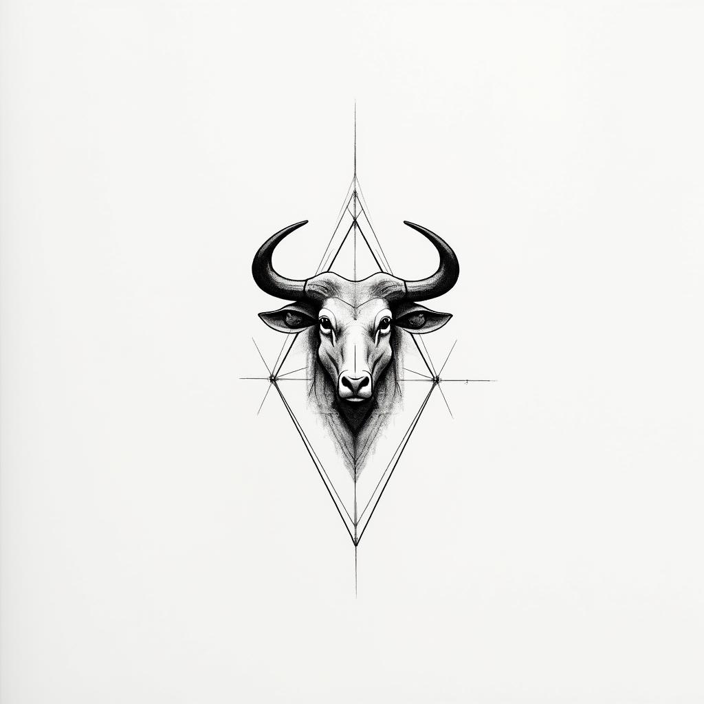 Mathis, 21 years old, zodiac sign Taurus.in minimalist style tattoo, featuring simple shapes and fine lines, with minimal shading and details, tiny triangles, creating a sense of balance and harmony - Variation 3