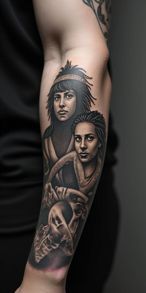 A sign of strength that reflects my love for my siblings and shows that I will not give up and am a Christian.in realism tattoo style, featuring a highly detailed, lifelike, capturing every detail, photorealistic, ultra realistic, intricate shading, smooth and sharp,   - Variation 3