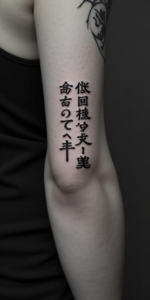 A symbol of strength that reflects my love for my siblings and shows that I do not give up and that I am a Christian.text-based tattoo, japanese font ultra-realistic, perfectly placed, high-quality font design, photo-realistic shading, 8k, high quality, finely detailed typograph - Variation 1