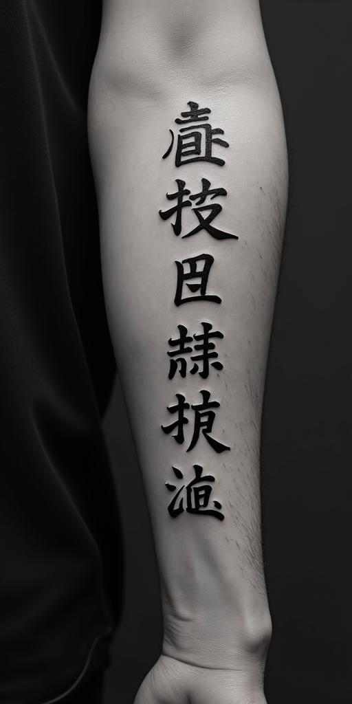 A symbol of strength that reflects my love for my siblings and shows that I do not give up and that I am a Christian.text-based tattoo, japanese font ultra-realistic, perfectly placed, high-quality font design, photo-realistic shading, 8k, high quality, finely detailed typograph - Variation 4