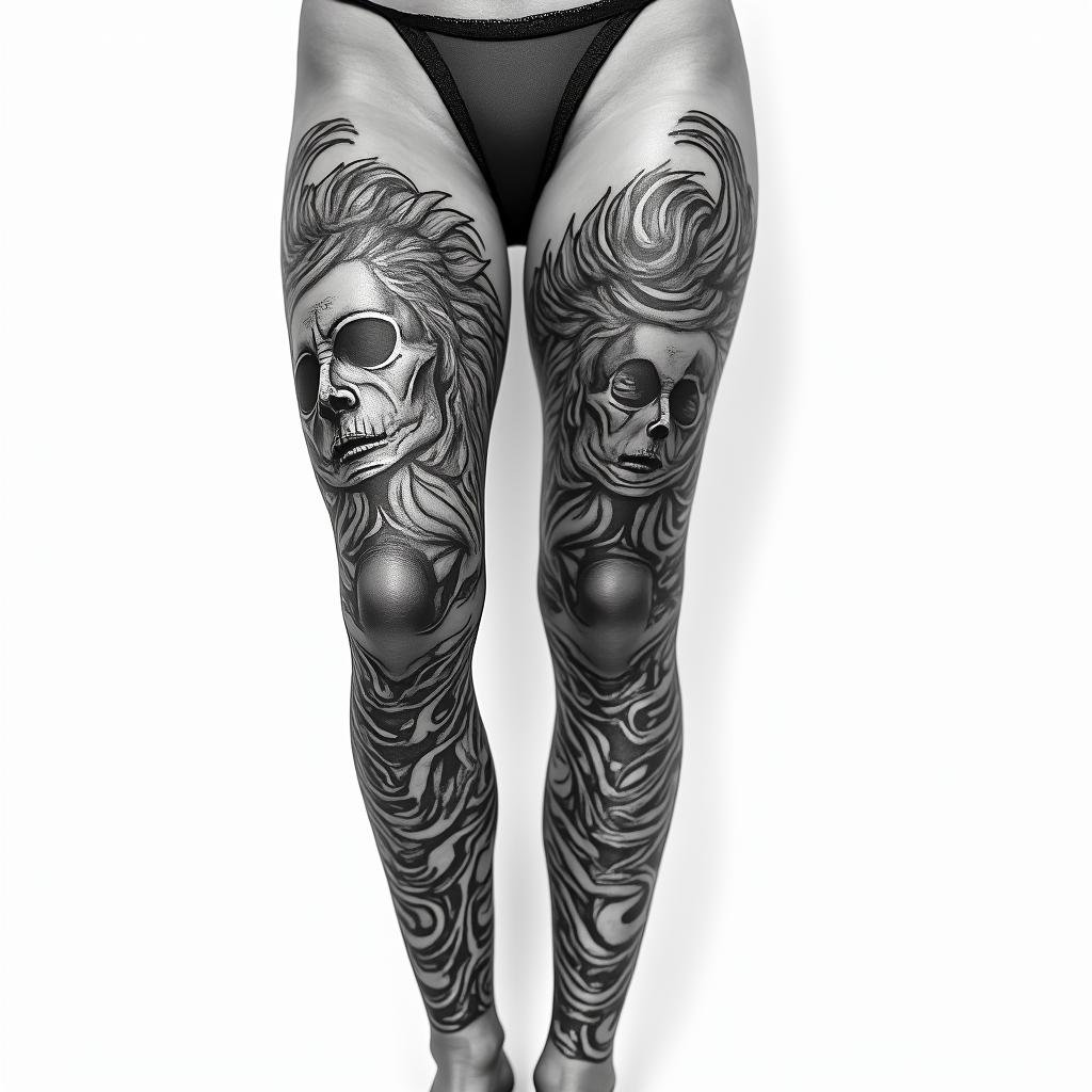 pretty gangsta gemini leg and thigh tattoohigly detailed tattoo - Variation 3