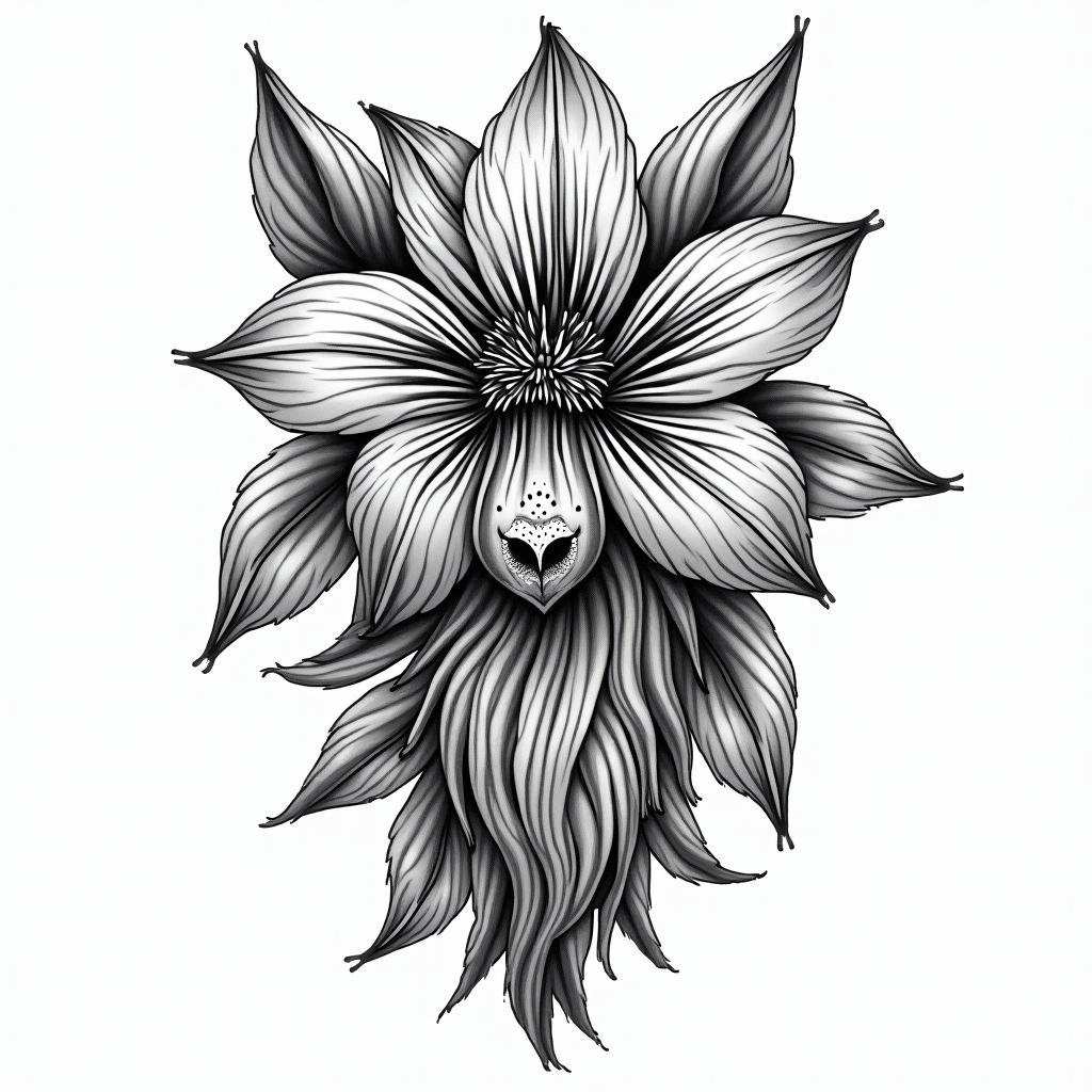 Flower Mexico animalin new school tattoo, pop culture, modern, detailed tattoo, illustrative - Variation 3