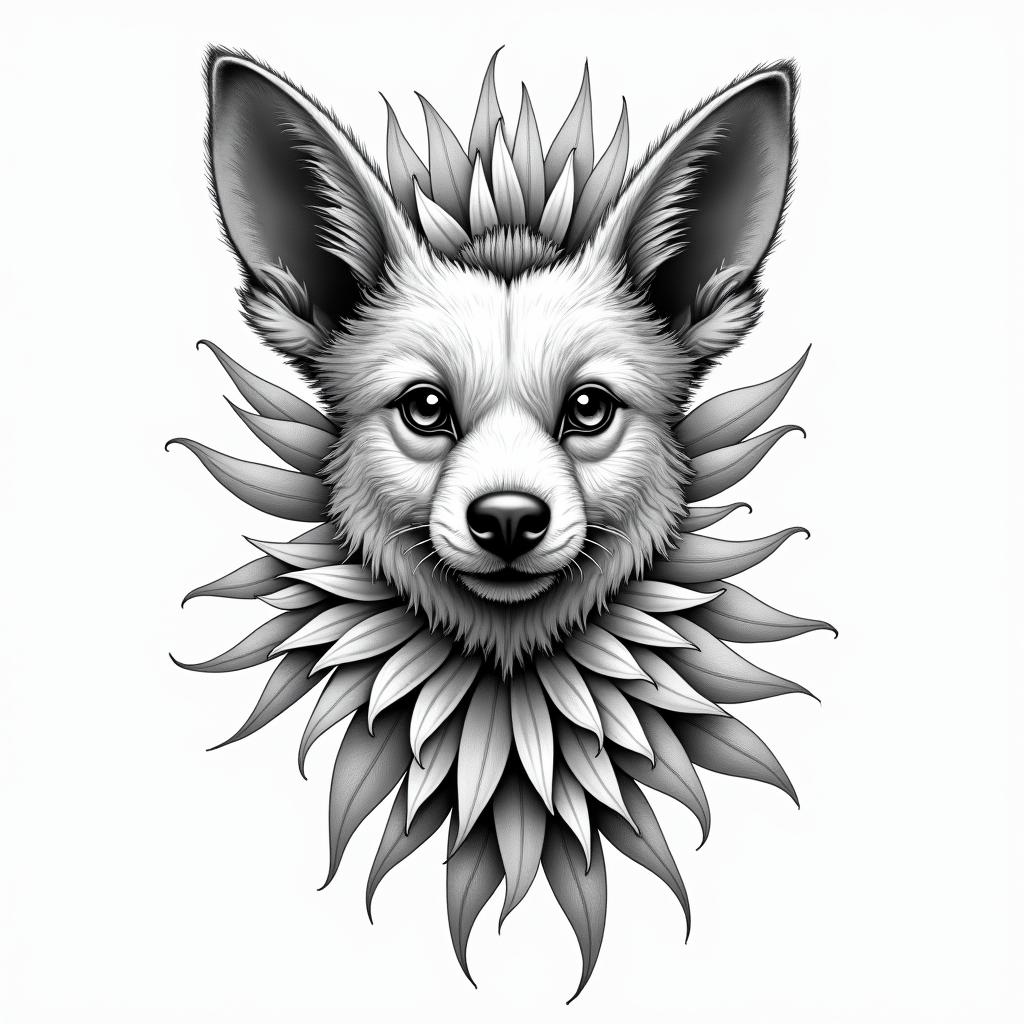 Flower Mexico animalin new school tattoo, pop culture, modern, detailed tattoo, illustrative - Variation 4