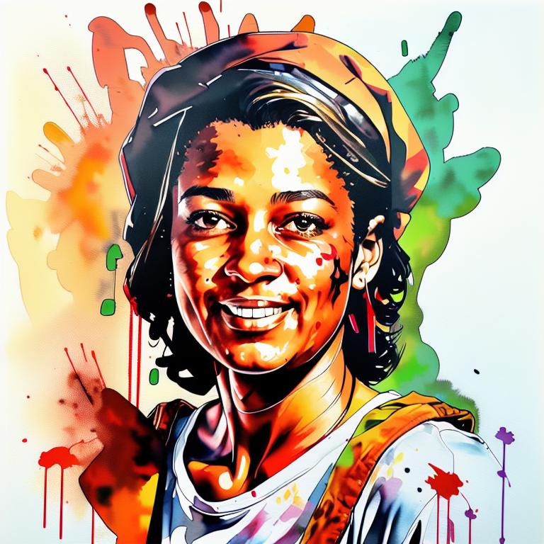  vibrant watercolor portrait with graffiti style face, fully white background, ,face with soft blending of warm and cool tones (orange, yellow, green),using shades of colors, contrast between light and shadow on the face, Bold color splashes and abstract drips in the background for a dynamic, artistic vibe, highly detailed tattoo, fully white background , dskinkpunkundefined - Variation 55