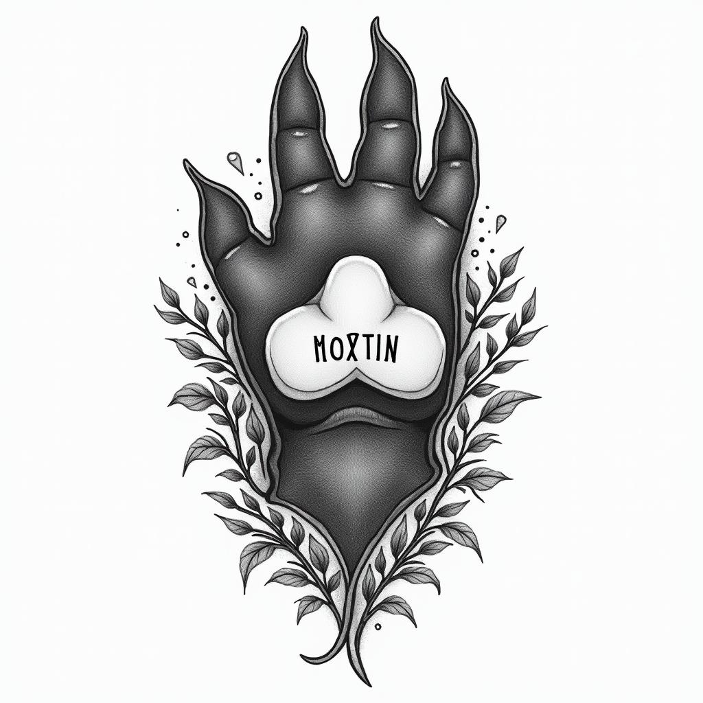 Dog paw with namein bohemian style tattoo, 8k - Variation 4