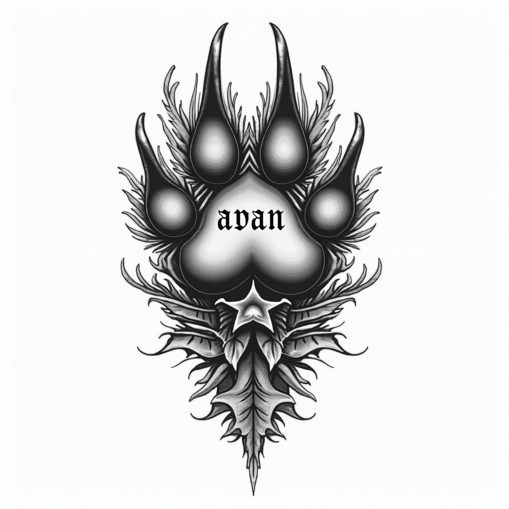 Dog paw with namein bohemian style tattoo, 8k - Variation 3