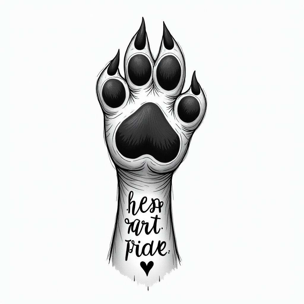 Dog paw with namein bohemian style tattoo, 8k - Variation 2