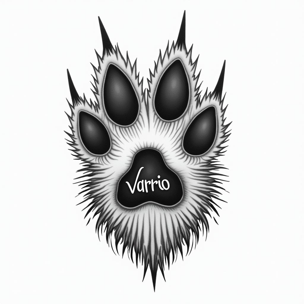Dog paw with namein bohemian style tattoo, 8k