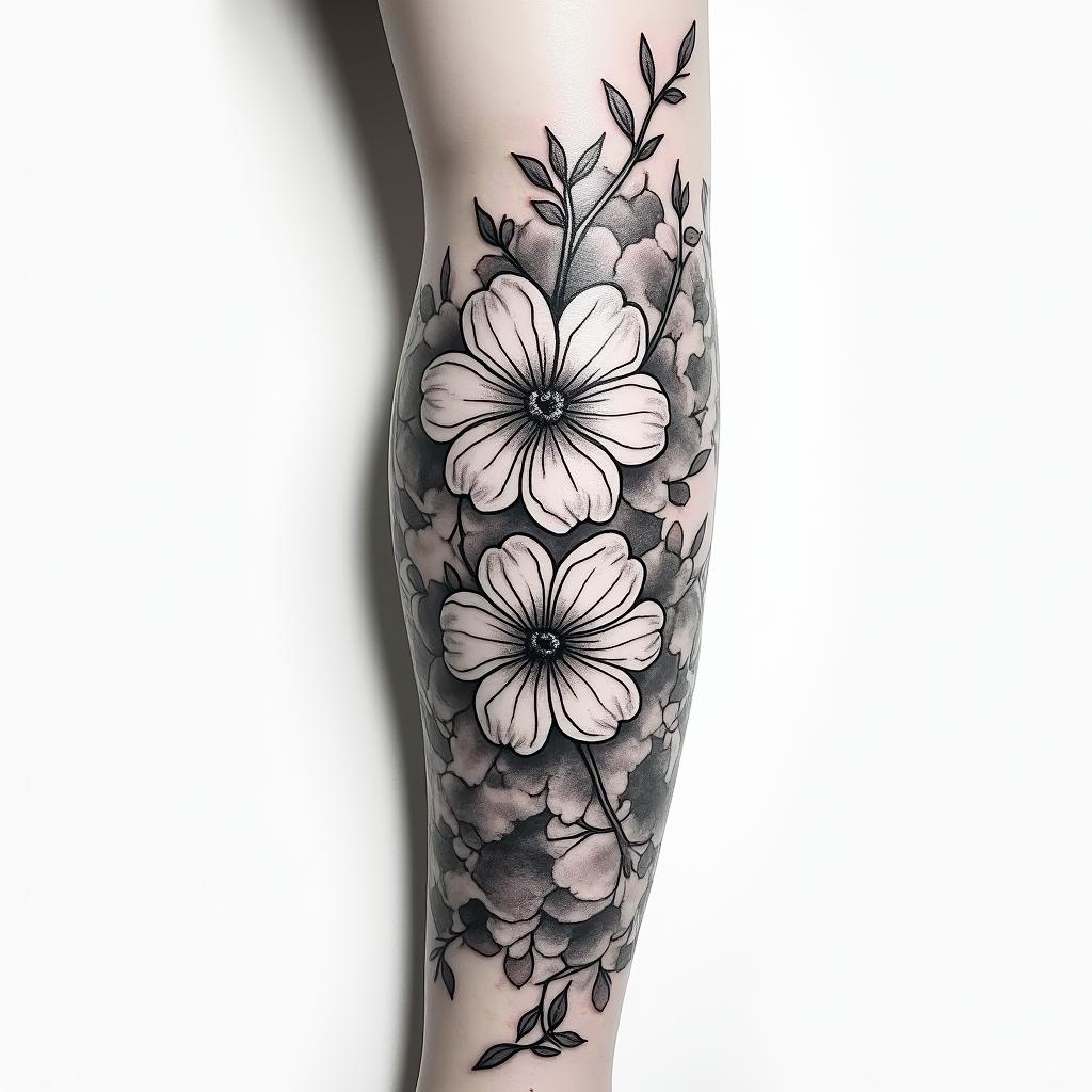 Flower peddles on fire scattered across my armin japanese style tattoo, detailed tattoo, traditional japanese culture tattoo, mythology, 8k - Variation 3