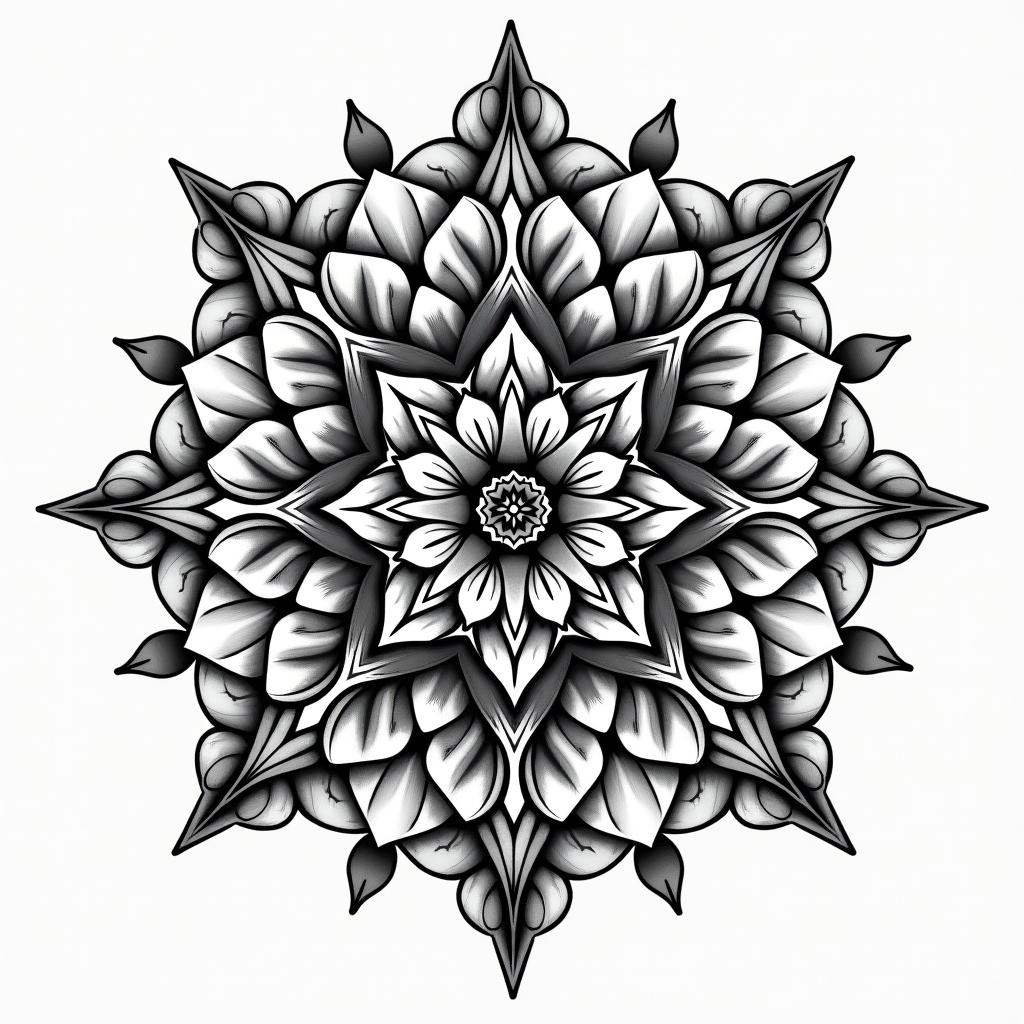 Flower of life geometric in geometric style tattoo, blending hexagons, mandala-inspired patterns, symmetrical and fractal design, clean lines, sharp angles - Variation 3