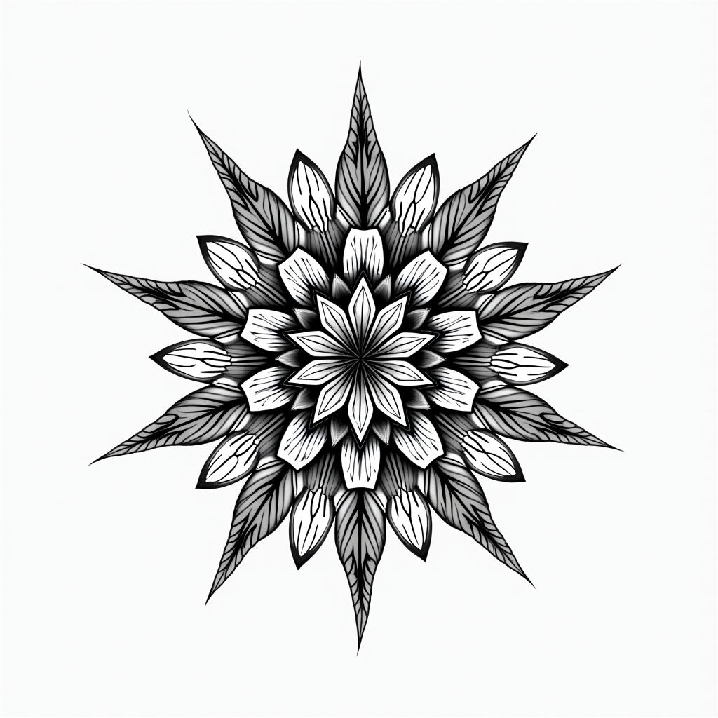 Flower of life geometric in geometric style tattoo, blending hexagons, mandala-inspired patterns, symmetrical and fractal design, clean lines, sharp angles - Variation 2