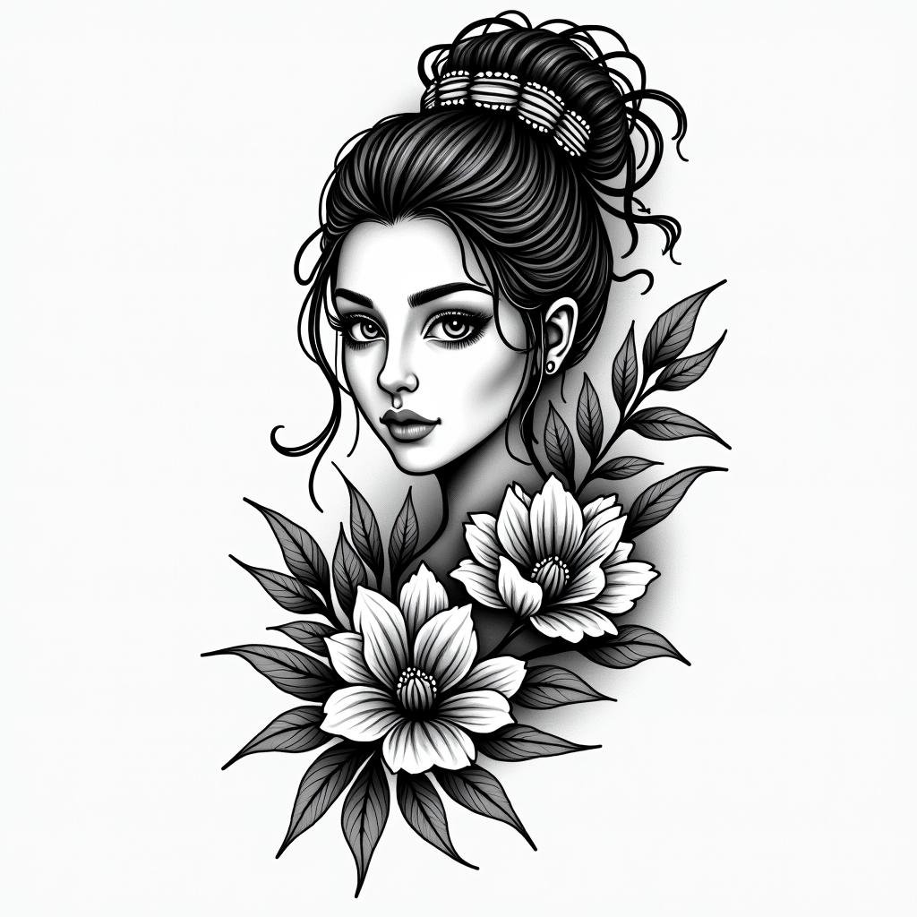 Nanin authentic tattoo style, incorporating traditional modifications, bold black outlines, solid color fills, featuring classic authentic elements - Variation 2