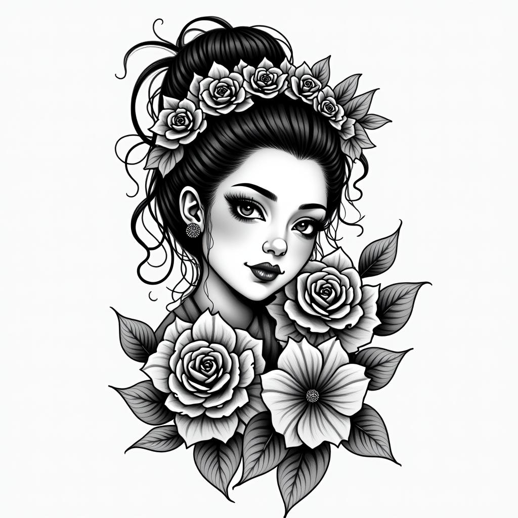 Nanin authentic tattoo style, incorporating traditional modifications, bold black outlines, solid color fills, featuring classic authentic elements - Variation 3