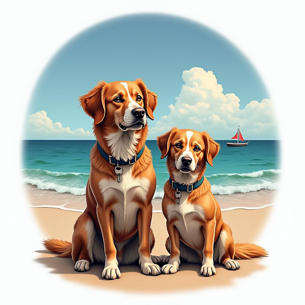 The tranquility and peace of the beach, symbolizing family connection and renewal, with a representation of the dog Marwin as a loyal friend. Elements that convey the unity of the family, along with a hint of apprehension representing the passion for the Bahia team during the games. Realistic and colorful style, capturing the essence of faith in God, with a serene beach background and elements that refer to the energy of union and love.higly detailed tattoo - Variation 3