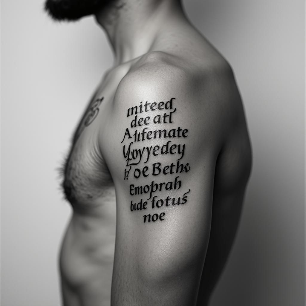 Obsolete minimalist text-based tattoo, Monospace font ultra-realistic, perfectly placed, high-quality font design, photo-realistic shading, 8k, high quality, finely detailed typograph - Variation 2