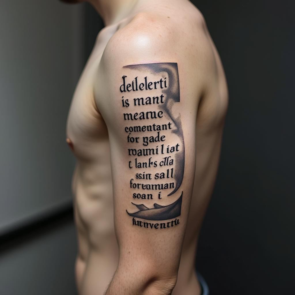 Obsolete minimalist text-based tattoo, Monospace font ultra-realistic, perfectly placed, high-quality font design, photo-realistic shading, 8k, high quality, finely detailed typograph - Variation 4